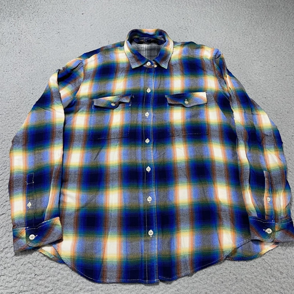 GAP Pendleton Shirt Womens L Blue Multi Plaid Long Sleeve Flannel Button Front